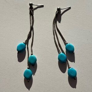 Natural Turquoise dangle Sterling Silver Earrings Boho Women’s Sz